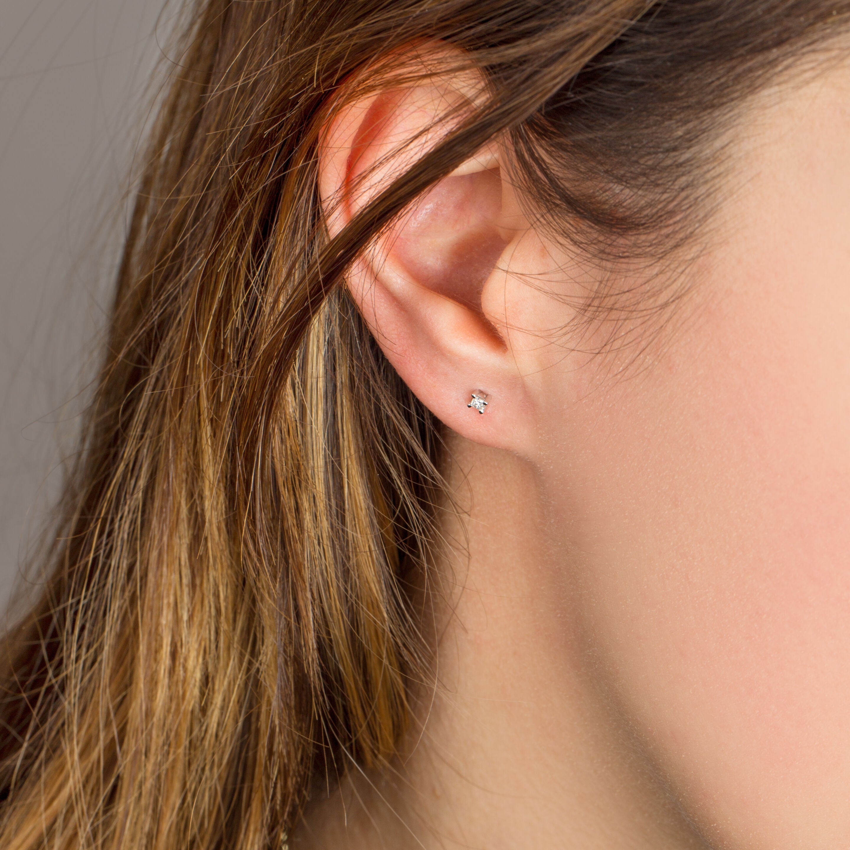 Stud diamant princesse or gris